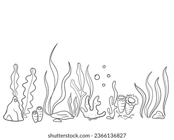 Underwater world with coral reef and seaweed in sea