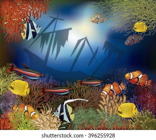 Underwater world cover design, vector illustration