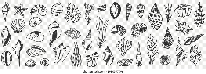 Underwater world creatures doodle set