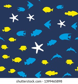 Underwater world in deep ocean. Different fishes. Seamless vector EPS 10

