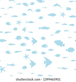 Underwater world in deep ocean. Different fishes. Seamless vector EPS 10

