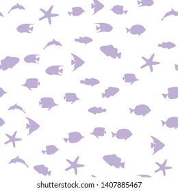 Underwater world in deep ocean. Silhouette of different fishes. Seamless vector EPS 10