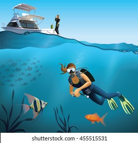 Underwater world and diving scene