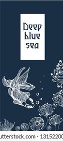 underwater world, fish, coral and jellyfish, hand drawing vector