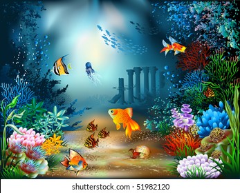 Underwater World Fish Plants Stock Vector (Royalty Free) 51982120 ...