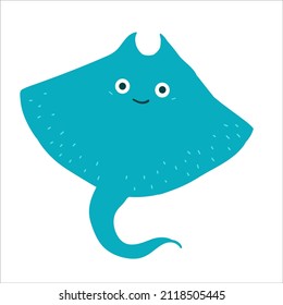 Underwater world with fish, stingrays, dolphins, octopuses and whales. Vector cute illustration of the ocean or sea. A set of marine and ocean underwater animals