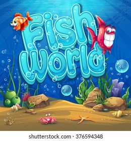 Underwater world with fish Vector illustration background for graphic and web design