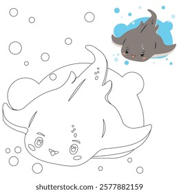 The underwater world of fish. Vector scat image for books and websites. Coloring pages for children's education and development of creative skills.