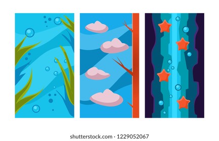 Underwater world for game background, user interface assets for mobile apps or video games vector Illustration on a white background