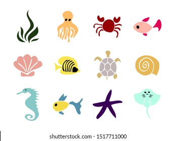 Underwater world. Hand drawn underwater world's icons. Vector illustration. EPS 10