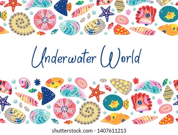 underwater world horizontal banner
 - vector illustration, eps