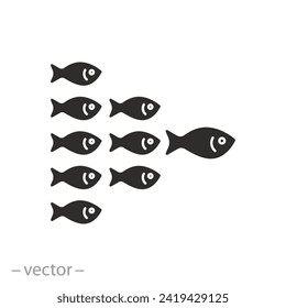 underwater world icon, flock of fish, flat symbol on white background - vector illustration