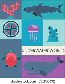 Underwater world icon set