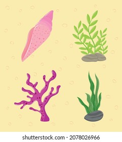 underwater world icons collection design