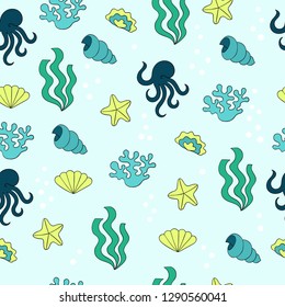 Underwater world inhabitants. Seamless pattern