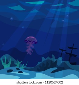 underwater world with jellyfish and corals