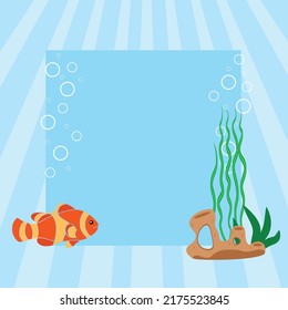 Underwater world of marine life. Cartoon vector flat style graphic template. Copy space with fish
