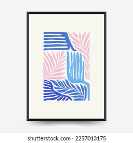 Underwater world, ocean, sea, fish and shells poster template. Modern trendy Matisse minimal style. Hand drawn design for wallpaper, wall decor, print, postcard, cover, template, banner.