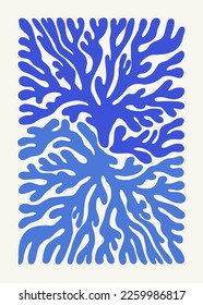 Unterwasserwelt, Ozean, Meer, Fisch und Muscheln Plakatvorlage. Moderner Stil Matisse minimalistisch. Handgezeichnetes Design für Tapete, Tapete, Druck, Postkarte, Deckel, Vorlage, Banner.