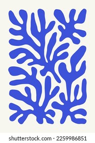 Unterwasserwelt, Ozean, Meer, Fisch und Muscheln Plakatvorlage. Moderner Stil Matisse minimalistisch. Handgezeichnetes Design für Tapete, Tapete, Druck, Postkarte, Deckel, Vorlage, Banner.