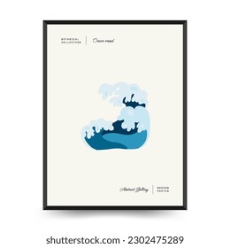 Underwater world, ocean, sea, fish and shells vertical flyer or poster template. Modern trendy Matisse minimal style. Hand drawn design for wallpaper, postcard, cover, template, banner.