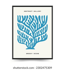 Underwater world, ocean, sea, fish and shells vertical flyer or poster template. Modern trendy Matisse minimal style. Hand drawn design for wallpaper, postcard, cover, template, banner.