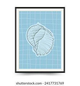 Underwater world, ocean, sea, fish and shells vertical flyer or poster template. Modern trendy Matisse minimal style. Hand drawn design for wall decor, print, postcard, cover, template, ban