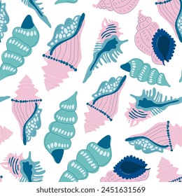Underwater world, ocean, sea, fish and shells seamless pattern