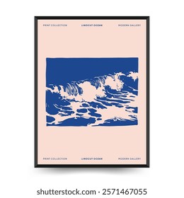 Underwater world, ocean, sea, fish and shells vertical flyer or poster template. Modern trendy Matisse minimal style. Hand drawn design for wallpaper, wall decor, print, postcard, cover, template