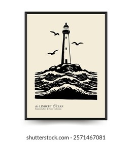 Underwater world, ocean, sea, fish and shells vertical flyer or poster template. Modern trendy Matisse minimal style. Hand drawn design for wallpaper, wall decor, print, postcard, cover, template