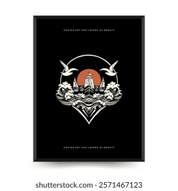Underwater world, ocean, sea, fish and shells vertical flyer or poster template. Modern trendy Matisse minimal style. Hand drawn design for wallpaper, wall decor, print, postcard, cover, template
