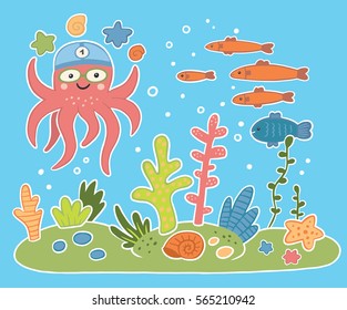 the underwater world of the octopus and fish