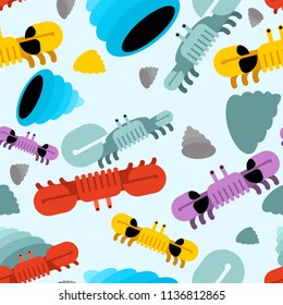 Underwater world pattern seamless. Shell and crab Vector background