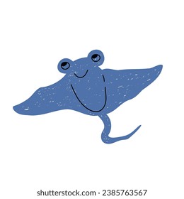 Underwater world, sea creatures. Vector cute illustration ocean with stingray. Drawings for banner, card, postcard