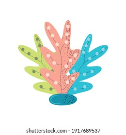 underwater world sea life plants and stone vector illustration