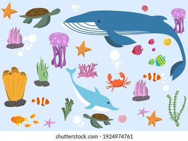 Underwater world set , cute vector 