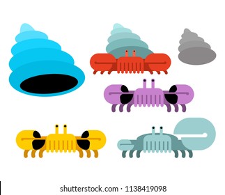 Underwater world set. Shell and crab Vector illustration