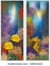 Underwater world vertical banners, vector illustration