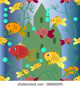 Underwater.Seamless pattern on blue background. Vector illustration.