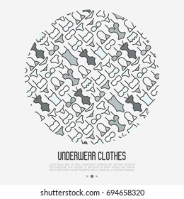 Underwear clothes concept in circle with thin line icons of bikini, bra, tankini, pants. Vector illustration for web page, banner, print media.