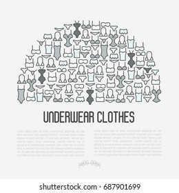 Underwear clothes concept with thin line icons of bikini, bra, tankini, pants. Vector illustration for web page, banner, print media.