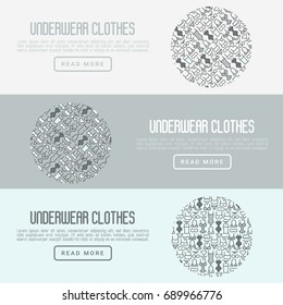 Underwear clothes concept with thin line icons of bikini, bra, tankini, pants. Vector illustration for web page, banner, print media.