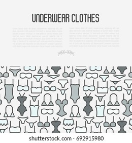 Underwear clothes concept with thin line icons of bikini, bra, tankini, pants. Vector illustration for web page, banner, print media.