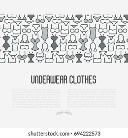 Underwear clothes concept with thin line icons of bikini, bra, tankini, pants. Vector illustration for web page, banner, print media.