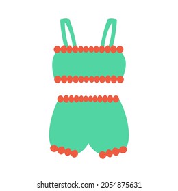 Underwear clothes Female green top and underpants Isolated flat vector object on white background