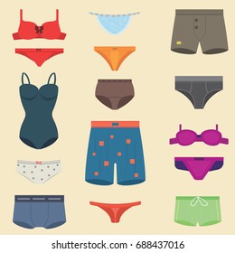 Underwear clothes panties bra vector set female bikini lingerie undies and underpants isolated objects 