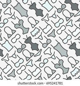 Underwear clothes seamless pattern with thin line icons of bikini, bra, tankini, pants. Vector illustration for web page, banner, print media.