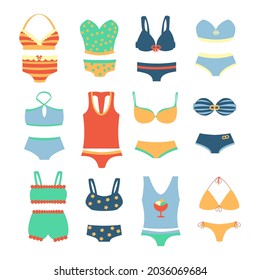 Juego de vectores de ropa interior. Bragas y calzoncillos para mujeres Objetos aislados sobre fondo blanco.