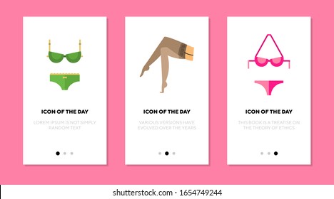 Unterwäsche-Symbol-Set. Bra, Aussehen, Kleidung einzeln auf Vektorillustration. Beauty- und Modekonzept. Symbolelemente für Vektorillustration für Webdesign und Apps