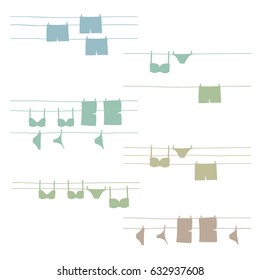 Underwear hanging on clothesline - vector illustration